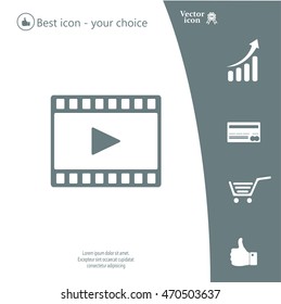 film strip with play - black vector icon