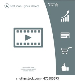 film strip with play - black vector icon