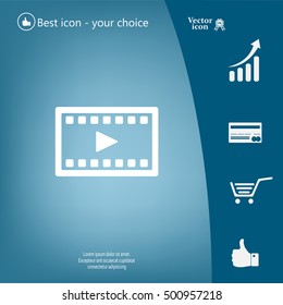 film strip with play - black vector icon