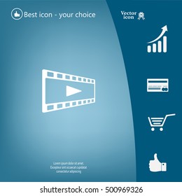 film strip with play - black vector icon