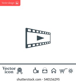film strip with play - black vector icon