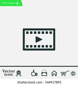 film strip with play - black vector icon