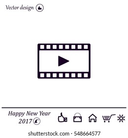 film strip with play - black vector icon