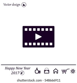 film strip with play - black vector icon