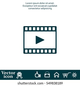 film strip with play - black vector icon