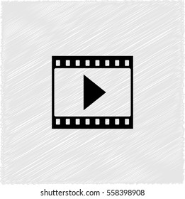 film strip with play  - black vector icon