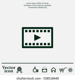 film strip with play - black vector icon