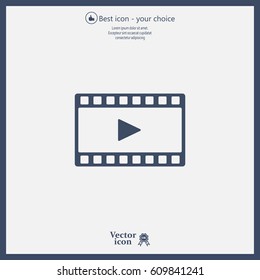 film strip with play - black vector icon