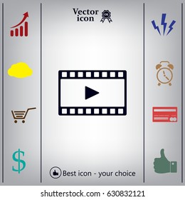 film strip with play - black vector icon