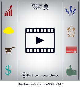 film strip with play - black vector icon