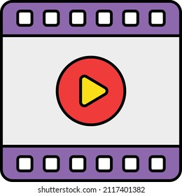 Film strip with play button Vector Color Icon Design, Video blogger Symbol, vlogger or videography equipment Sign, motion pictures and film maker Stock illustration, Play Script Concept