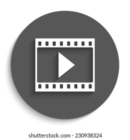 film strip with play - vector icon with shadow on a round grey button