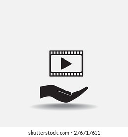 film strip with play - vector icon with shadow