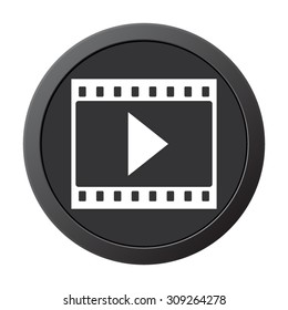 film strip with play - vector icon, on a grey button