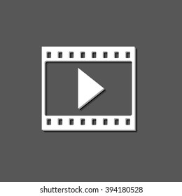 film strip with play - white vector  icon with shadow