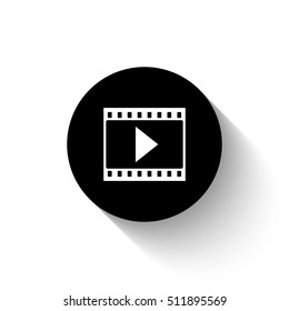 film strip with play - white vector  icon with shadow