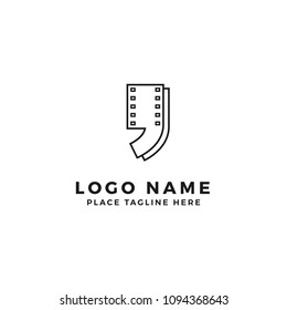 film strip quote logo design. movie review talk illustration. simple outline style symbol.