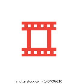 Film Strip Red Icon On White Background. Red Flat Style Vector Illustration.