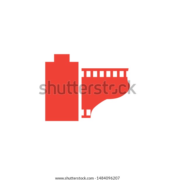 Film Strip Red Icon On White Background.\
Red Flat Style Vector\
Illustration.