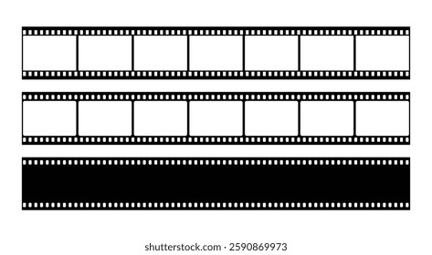 Film strip reel icon. Cinema or movie roll with frames. Blank negative film. Retro black and white film tape of 35mm. Video tape, photo film strip frame on isolated white background. Vector