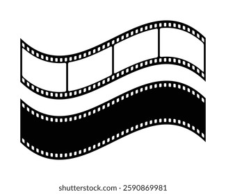 Film strip reel icon. Cinema or movie roll with frames. Blank negative film. Retro black and white film tape of 35mm. Video tape, photo film strip frame on isolated white background. Vector