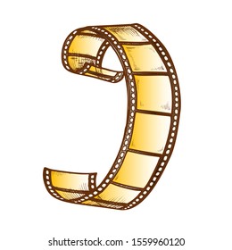 Film Strip For Retro Camera Color Vector. Classic Empty Film Frames Negative Ribbon. Cinema Projector Detail Engraving Template Hand Drawn In Vintage Style Illustration