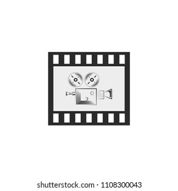 Film strip with retro movie camera logo, vector design element