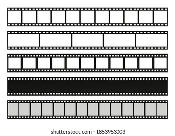 Film strip set. Blank stripes cinema. Vector templates.