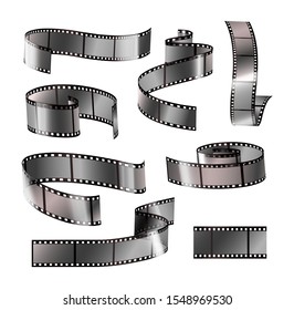 Film strip set.  Negative vintage media filmstrip, movie design. Vector illustration on white background