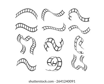 Film strip set vector image. set of film icons. movies film background with film reel