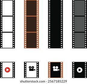 Film strip, set of vintage film strips isolated on white background. Film production. Vector, designer illustration. Vector.