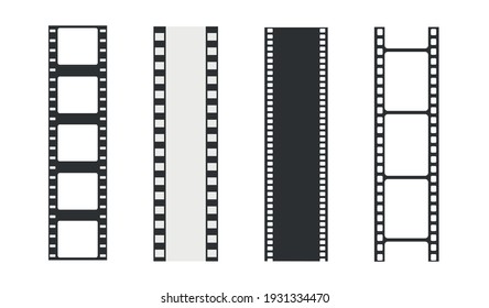 Plantillas de tiras de película. Negativo y tira, tira de película de medios. Vector de rollo de película, película de 35 mm, marco de juego de película de diapositivas