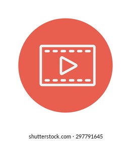 Film strip thin line icon for web and mobile minimalistic flat design. Vector white icon inside the red circle.