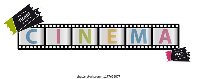 Film Strip And Tickets - Cinema, Movie Icons - Vector Illustration - Isolated On White Background