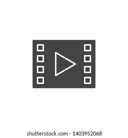 Film strip with a triangle inside icon isolated on white background. Video player symbol modern simple vector icon