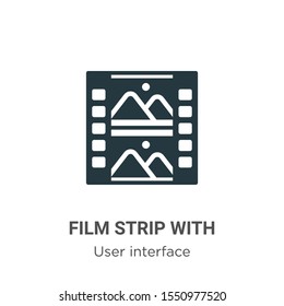 Film strip with a triangle inside vector icon on white background. Flat vector film strip with a triangle inside icon symbol sign from modern user interface collection for mobile concept and web apps 