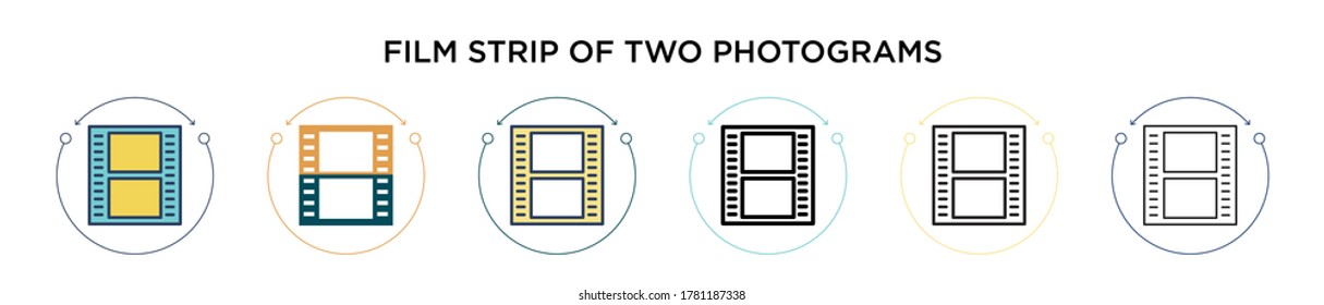 Film strip of two photograms icon in filled, thin line, outline and stroke style. Vector illustration of two colored and black film strip of two photograms vector icons designs can be used for