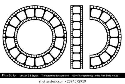 Film Strip Vector - 3 Styles with 100% Transparency, Tape, Circle and Arch. lot 2