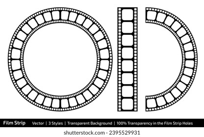 Film Strip Vector - 3 Styles mit 100% Transparenz, Band, Kreis und Pfeil. Los 1