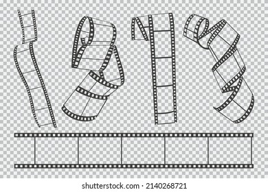 Film strip vector black silhouettes set isolated on a transparent background.