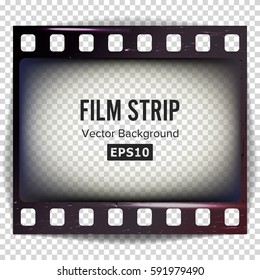 Film Strip Vector. Frame Strip Blank Scratched Isolated On Transparent Background.