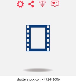 Film strip vector icon on grey background.