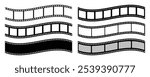 Film strip vector icons collection. Set of film strip vector icons isolated. Film tape strips for movie, cinema and reel. Filmstrip with frames, photo and videos for camera. Vector illustration.