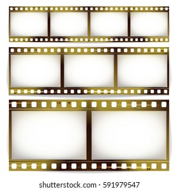 Film Strip Vector Set. Cinema Of Photo Frame Strip Blank Scratched Isolated On White Background.