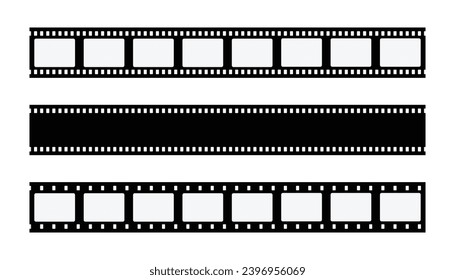 vector de tira de película. Conjunto de tiras de película sin fisuras. Cinta de plantilla de película. Conjunto de marcos de película sobre un fondo transparente. Ilustración del vector