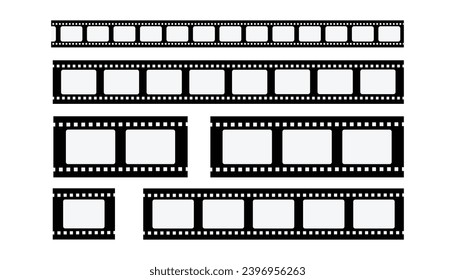 film strip vector. Set of seamless film strips. Tape of movie template on white background. Vector illustration