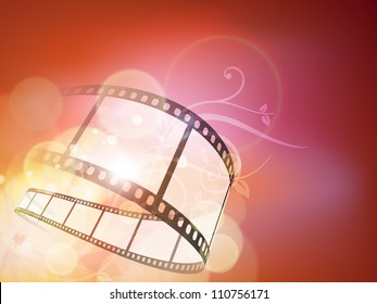 Film stripe or film reel on floral background. EPS 10