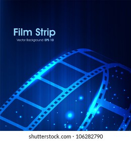 Film Stripe Or Film Reel On Shiny Blue Movie Background. EPS 10