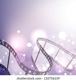 Film stripe or film reel on shiny purple movie background. EPS 10