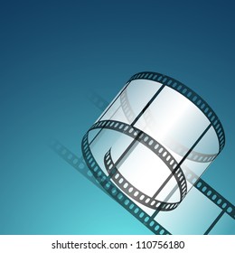 Film stripe or film reel on shiny blue movie background. EPS 10